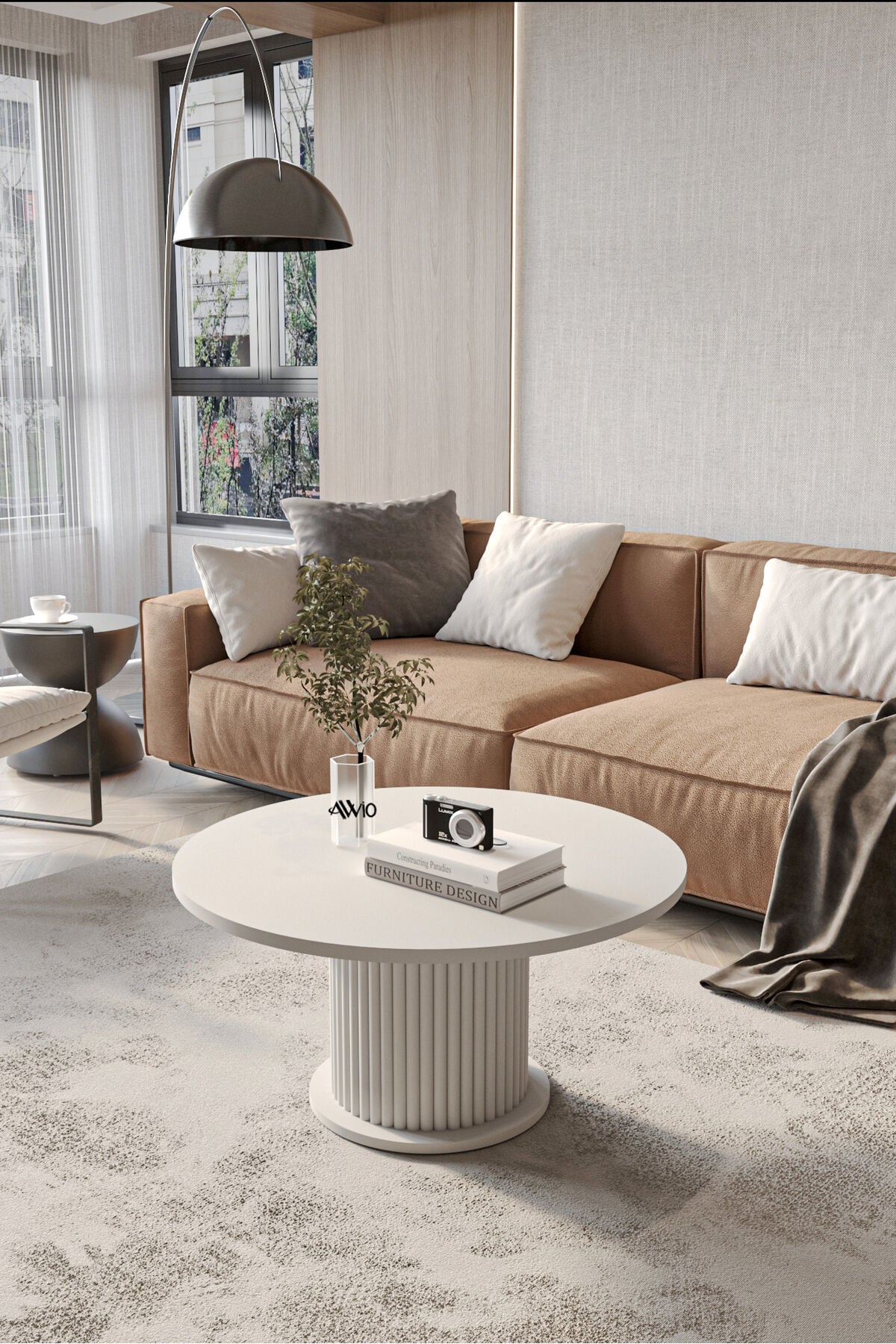 Woven Lake MDF AYAK  Modern Yuvarlak Orta Sehpa 70 CM BEYAZ - 70X70