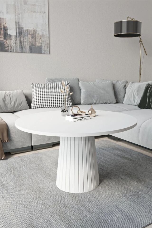 Woven Lake MDF AYAK  Modern Yuvarlak Orta Sehpa 70 CM BEYAZ - 70X70