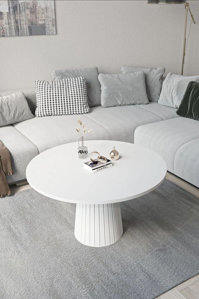 Woven Lake MDF AYAK  Modern Yuvarlak Orta Sehpa 70 CM BEYAZ - 70X70