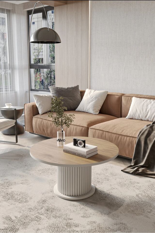 Woven Lake MDF AYAK  Modern Yuvarlak Orta Sehpa 70 CM AKÇA - 70X70