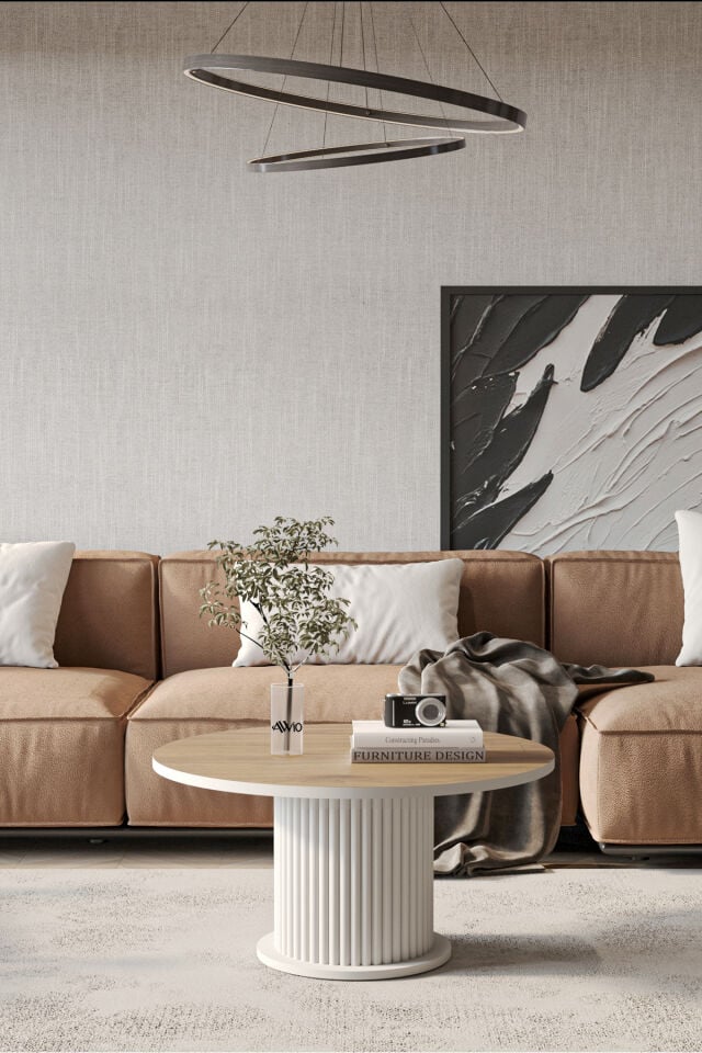 Woven Lake MDF AYAK  Modern Yuvarlak Orta Sehpa 70 CM AKÇA - 70X70
