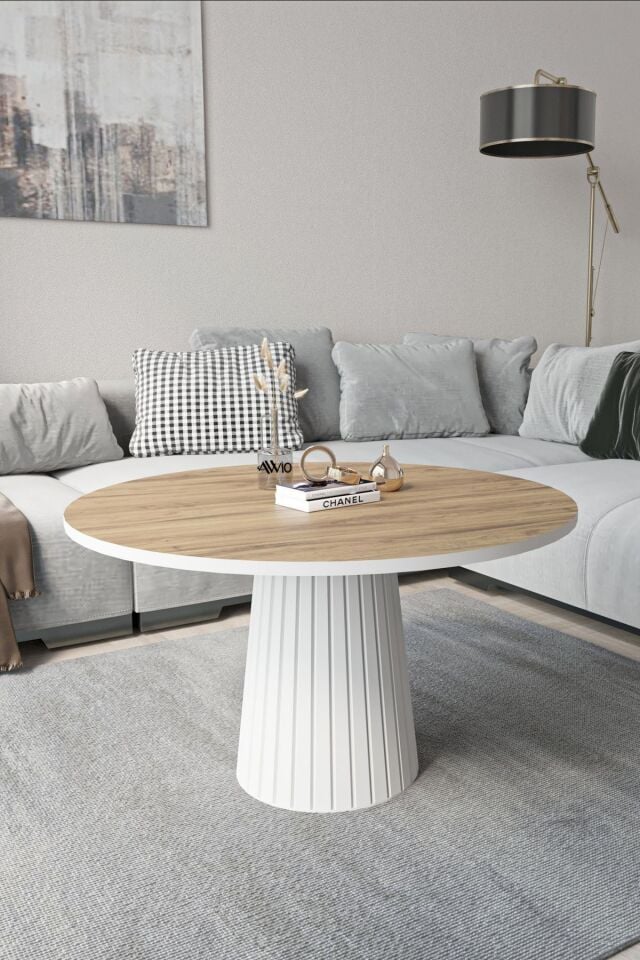Woven Lake MDF AYAK  Modern Yuvarlak Orta Sehpa 70 CM AKÇA - 70X70