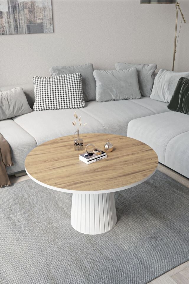 Woven Lake MDF AYAK  Modern Yuvarlak Orta Sehpa 70 CM AKÇA - 70X70