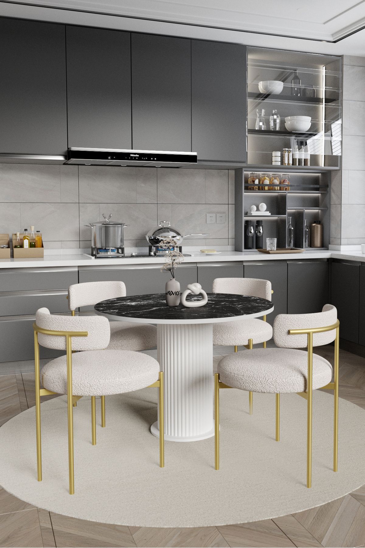 Armony Bohem Lake Mdf Ayak 90x90 Yemek Masası Mutfak Masası Masa Sandalye Takımı SİYAH MERMER - 90X90