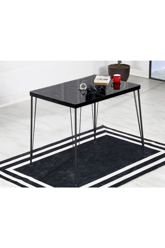 Valentin 2 Kişilik Yemek Masası Takımı-mutfak Masası Takımı- Ceviz 70x110 Oval Kenar SİYAH MERMER - 60X90