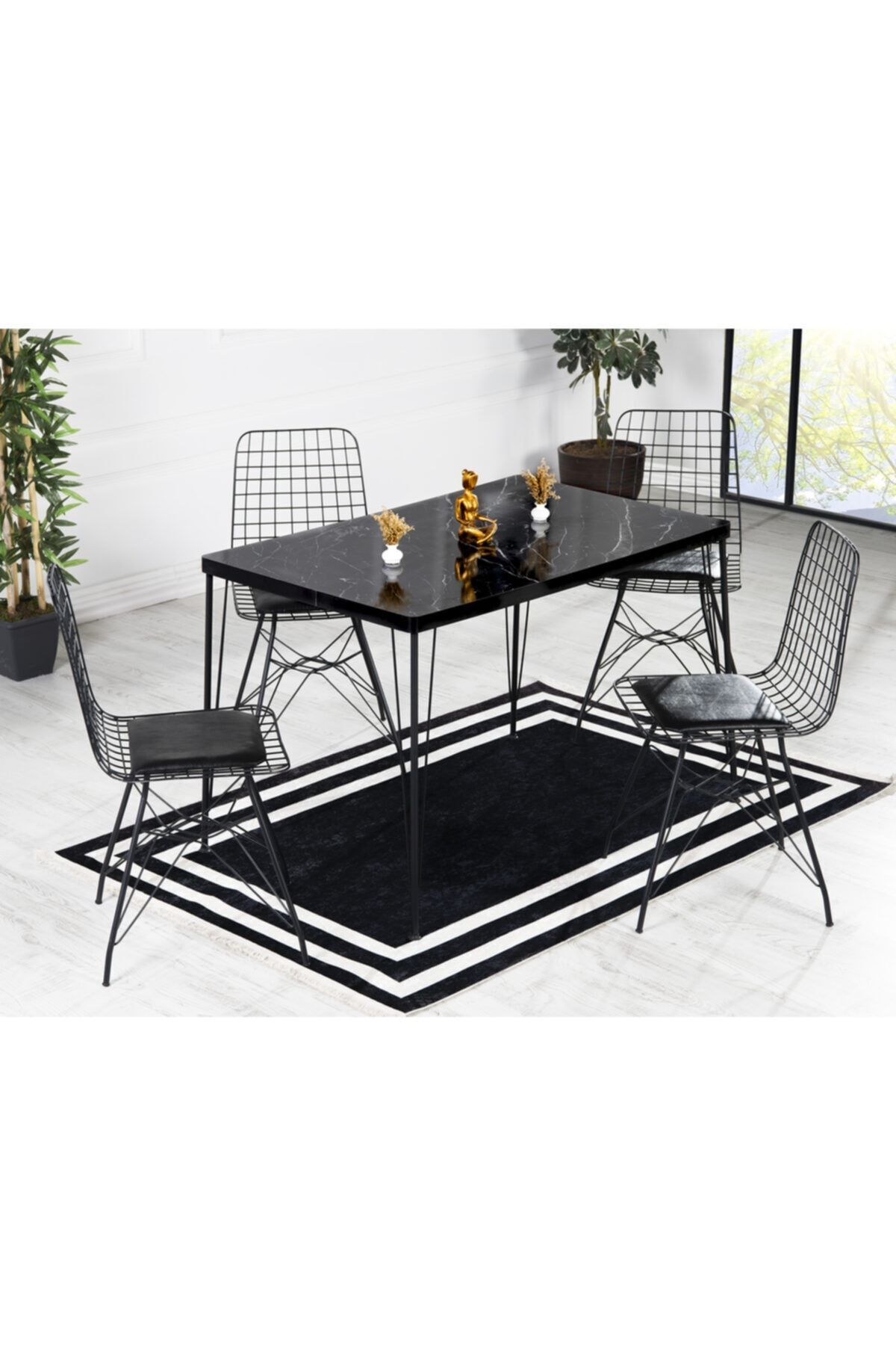 Arya 4 Kişilik 80x120 Yemek Masası Takımı-mutfak Masası Takımı- Düz Beyaz Oval Kenar SİYAH - 80X120