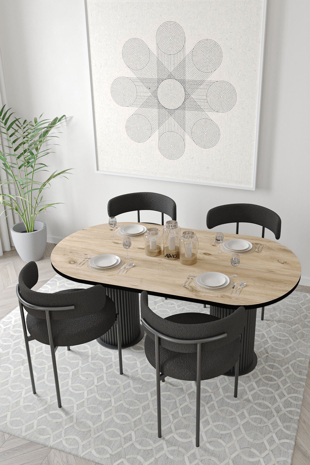 Miranda Bohem Lake Mdf Ayak 80x140 Yemek Masası Mutfak Masası Masa Sandalye Takımı AKÇA - 80X140