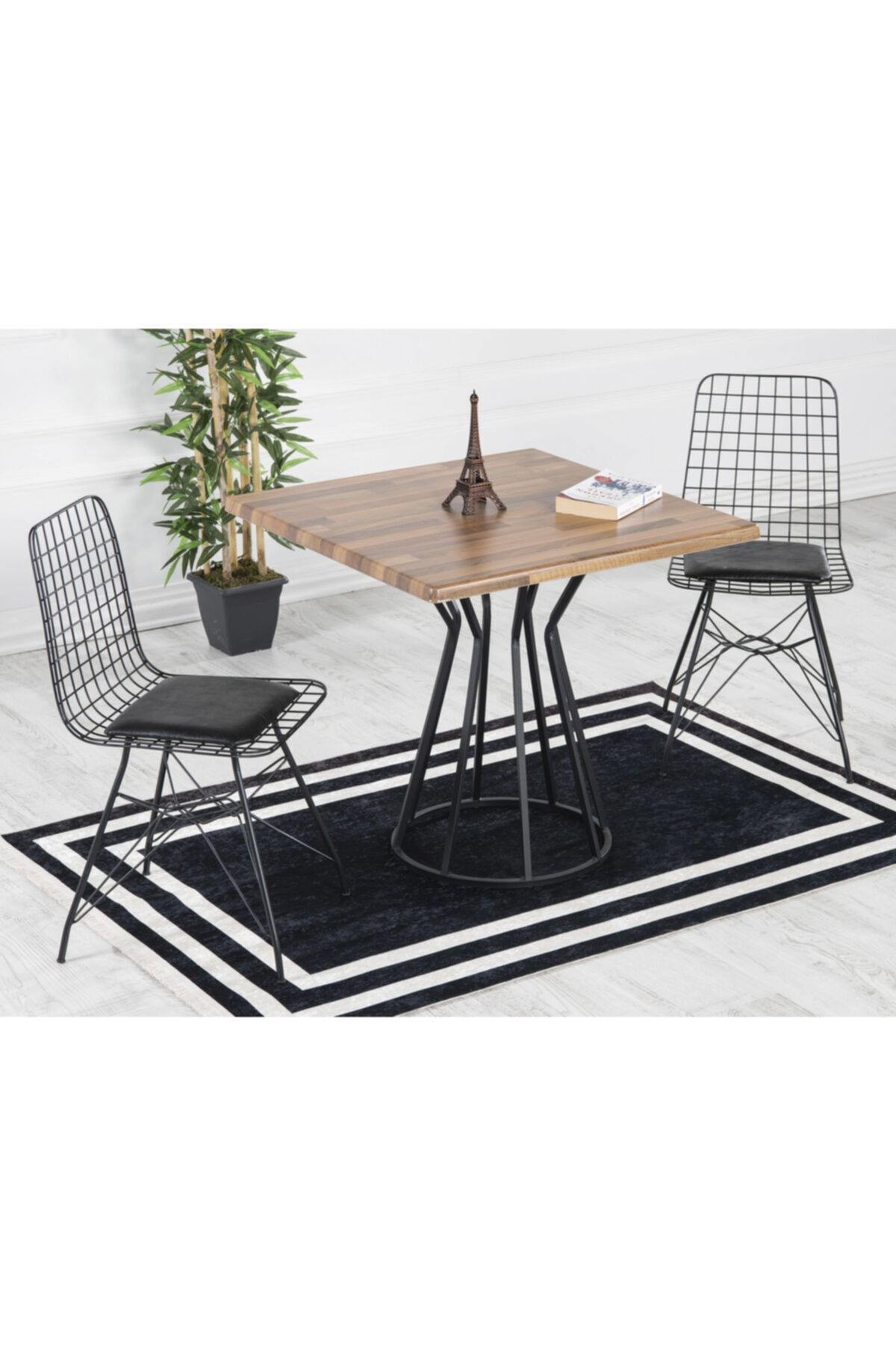 Ada 2 Kişilik 80x80 Yemek Masası Takımı-mutfak Masası Takımı Siyah Mermer AKÇA - 80X80