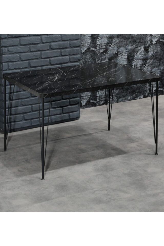 Avvio Rozalin 4 Kişilik Siyah Mermer Görünümlü Metal Mutfak Masası Takımı-siyah Tel Sandalyeli 80x120 Cm Siyah - 80X120