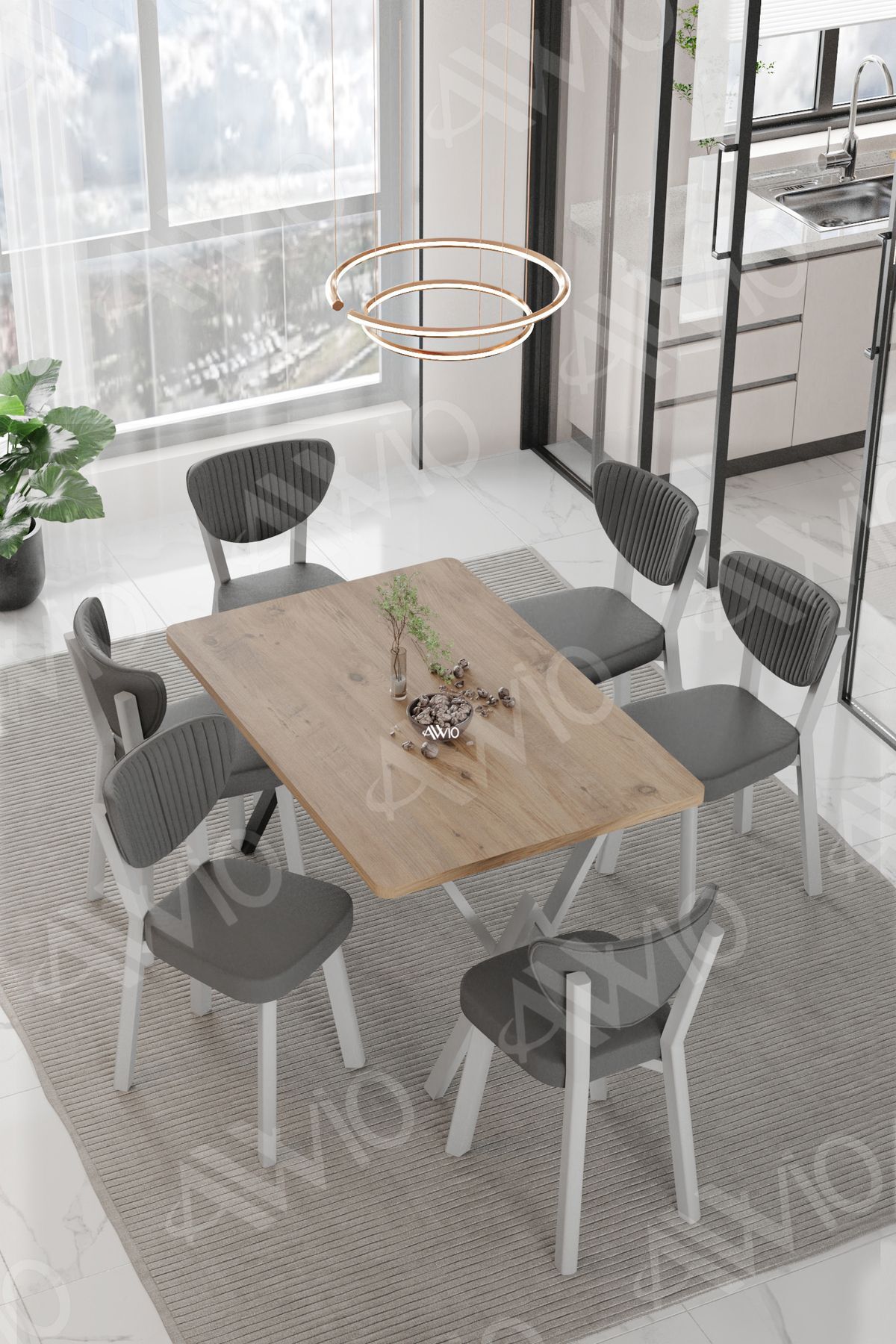 ALİZE ELMA Sandalye 80x140 Yemek Masası Mutfak Masası 6 Kişilik Masa Sandalye Takım AKÇA - 80X140