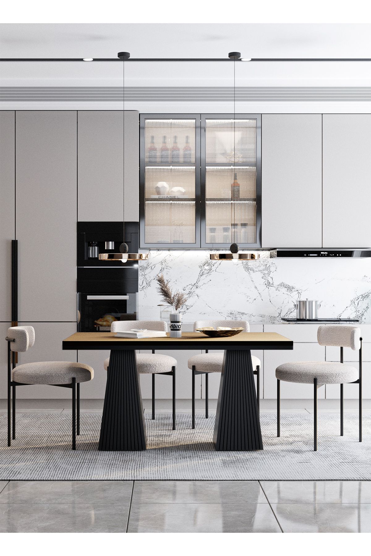 Pietro Lake Mdf Ayak Teddy Sandalye 80x140 Yemek Masası Mutfak Masası 4 Kişilik Masa Sandalye Takım AKÇA - 80X140