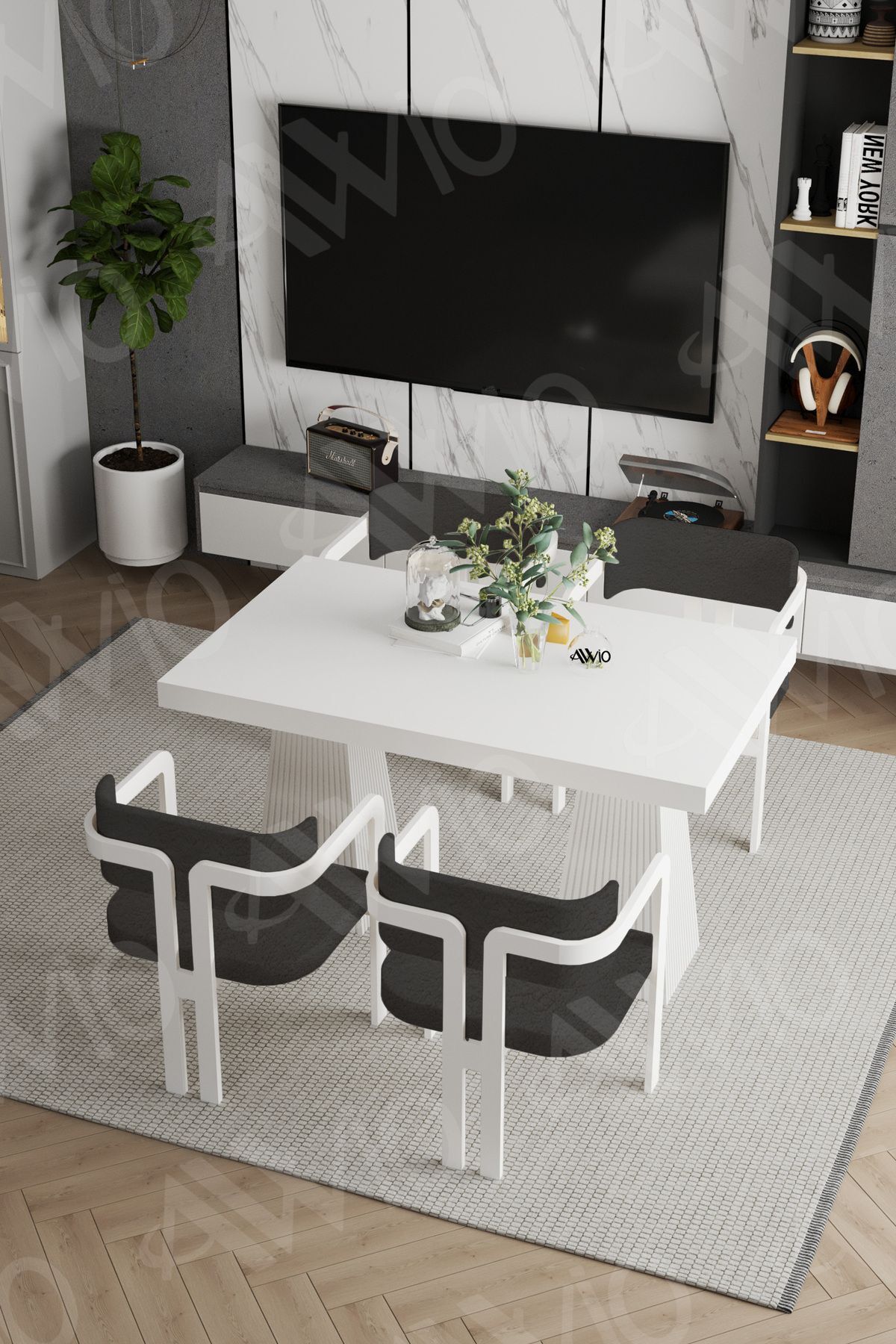 Angelos Lake Mdf Ayak Tokyo Demonte Sandalye 80x120 Yemek Masası Mutfak Masası 4 Kişilik BEYAZ - 80X120