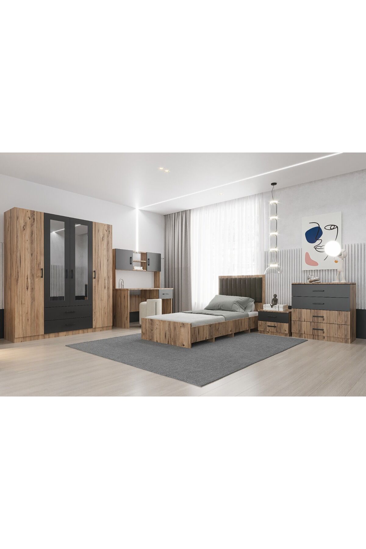 Latre Serisi 90X 190 cm Ahşap Tek Kişilik Başlıklı Karyola CEVİZ RENGİ
