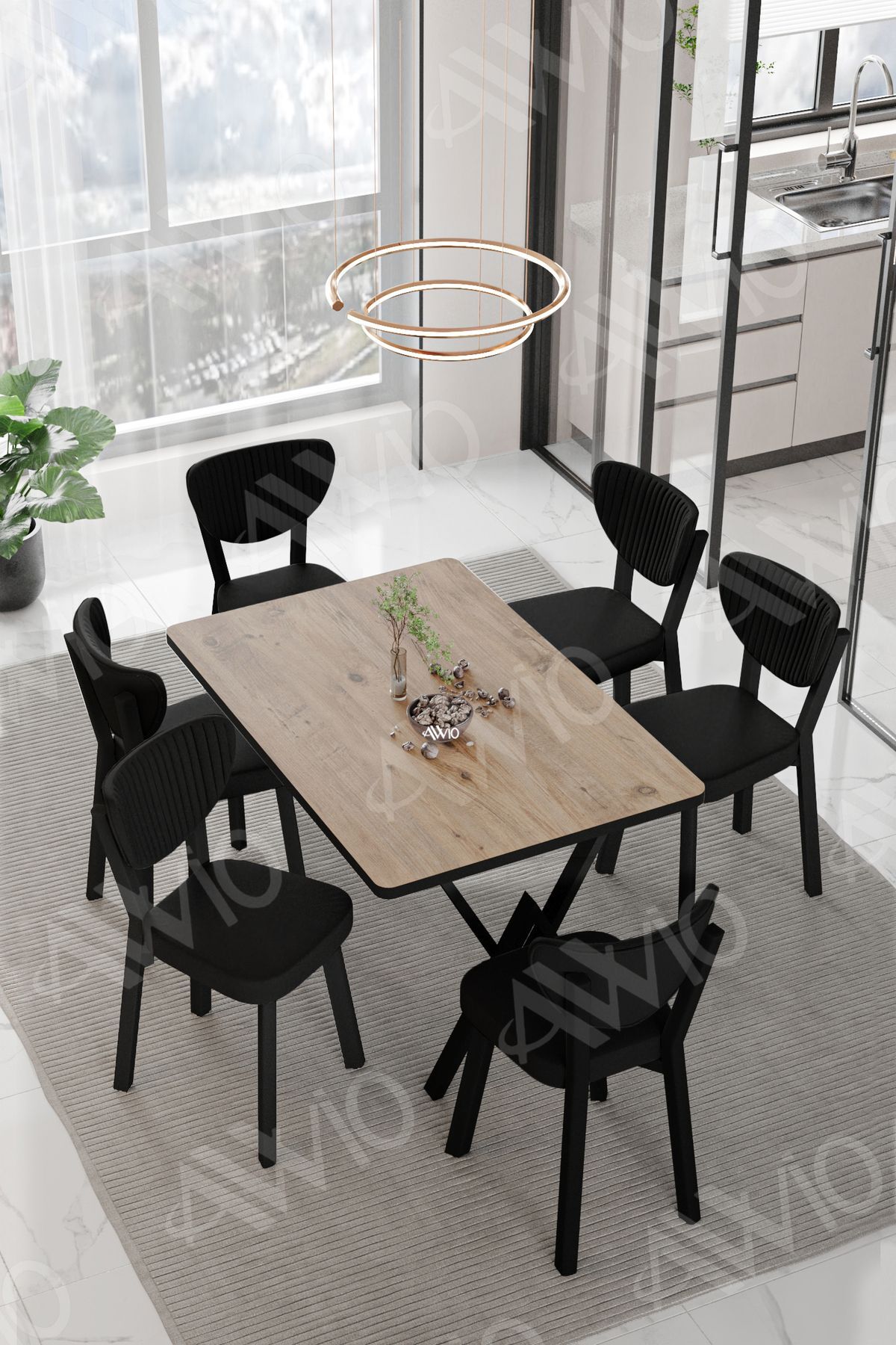 MİDA  ELMA Sandalye 80x140 Yemek Masası Mutfak Masası 6 Kişilik Masa Sandalye Takım AKÇA - 80X140