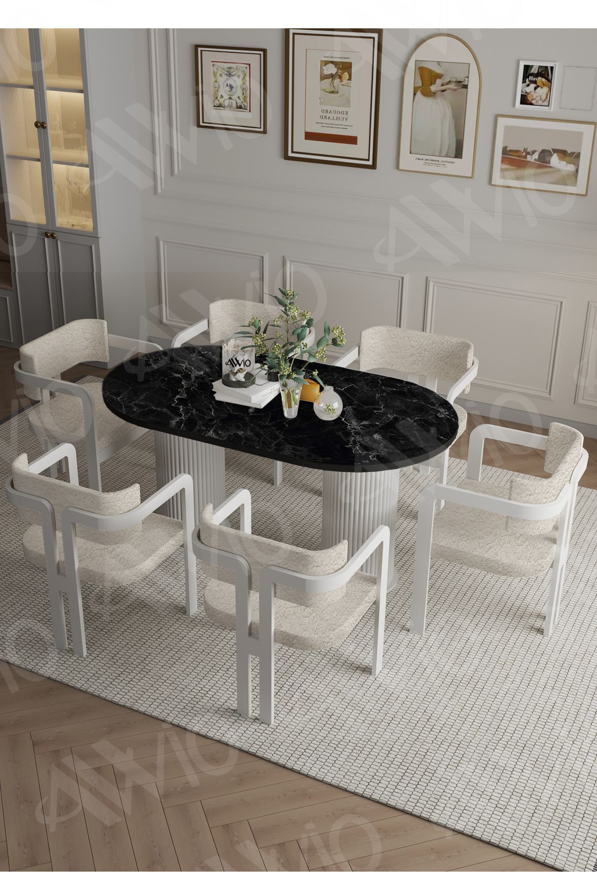 Anfora Bohem Ayak 6'lı Tokyo Metal Demonte Sandalye 80x160 Masa Sandalye Takımı Siyah - 80X160
