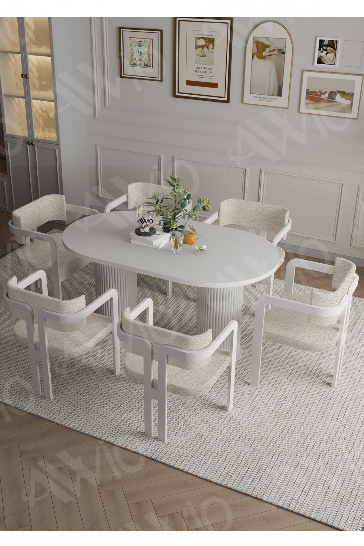 Anfora Bohem Ayak 6'lı Tokyo Metal Demonte Sandalye 80x160 Masa Sandalye Takımı BEYAZ - 80X160