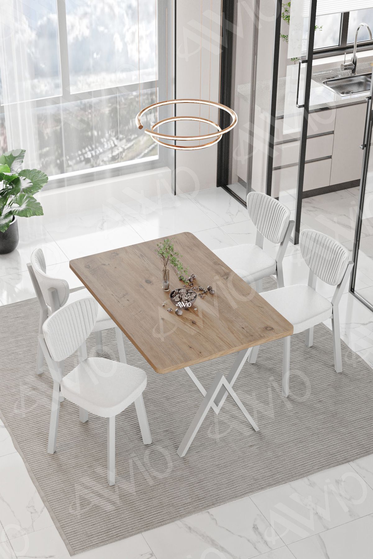 PARLA Beyaz Elma Sandalye 80x120 Yemek Masası Mutfak Masası 4 Kişilik Masa Sandalye Takımı AKÇA - 80X120