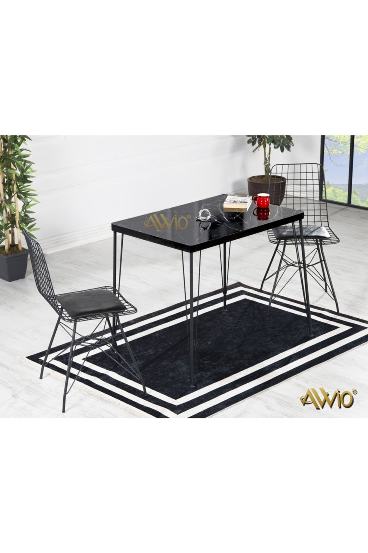 60x90 Ezgi 2 Kişilik Yemek Masası Takımı-mutfak Masası Takımı-siyah Mermer Desenli Oval Kenar SİYAH  MERMER - 60X90