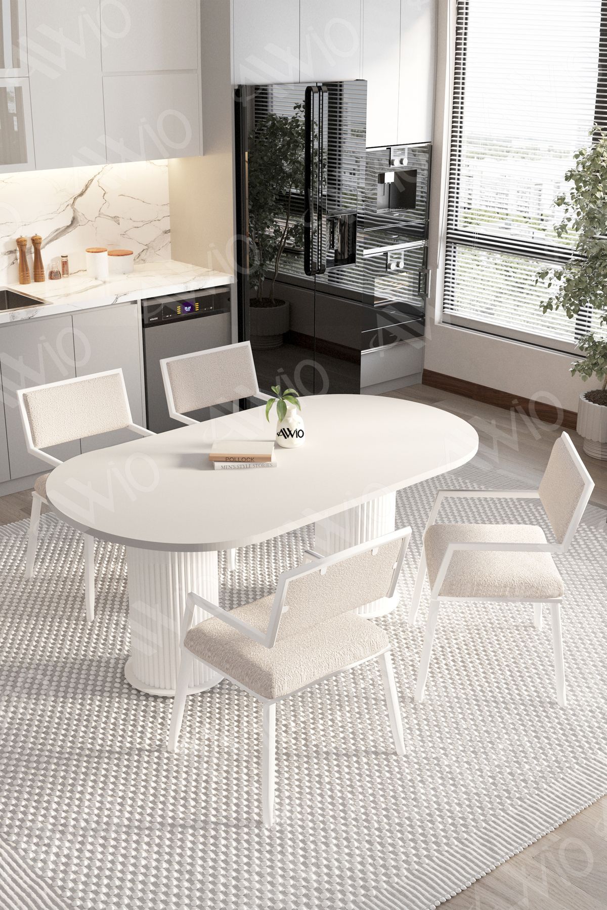 TRACY Bohem Ayak 80x140 Yemek Masası Mutfak Masası 4 Kişilik Masa Sandalye Takımı BEYAZ - 80X140