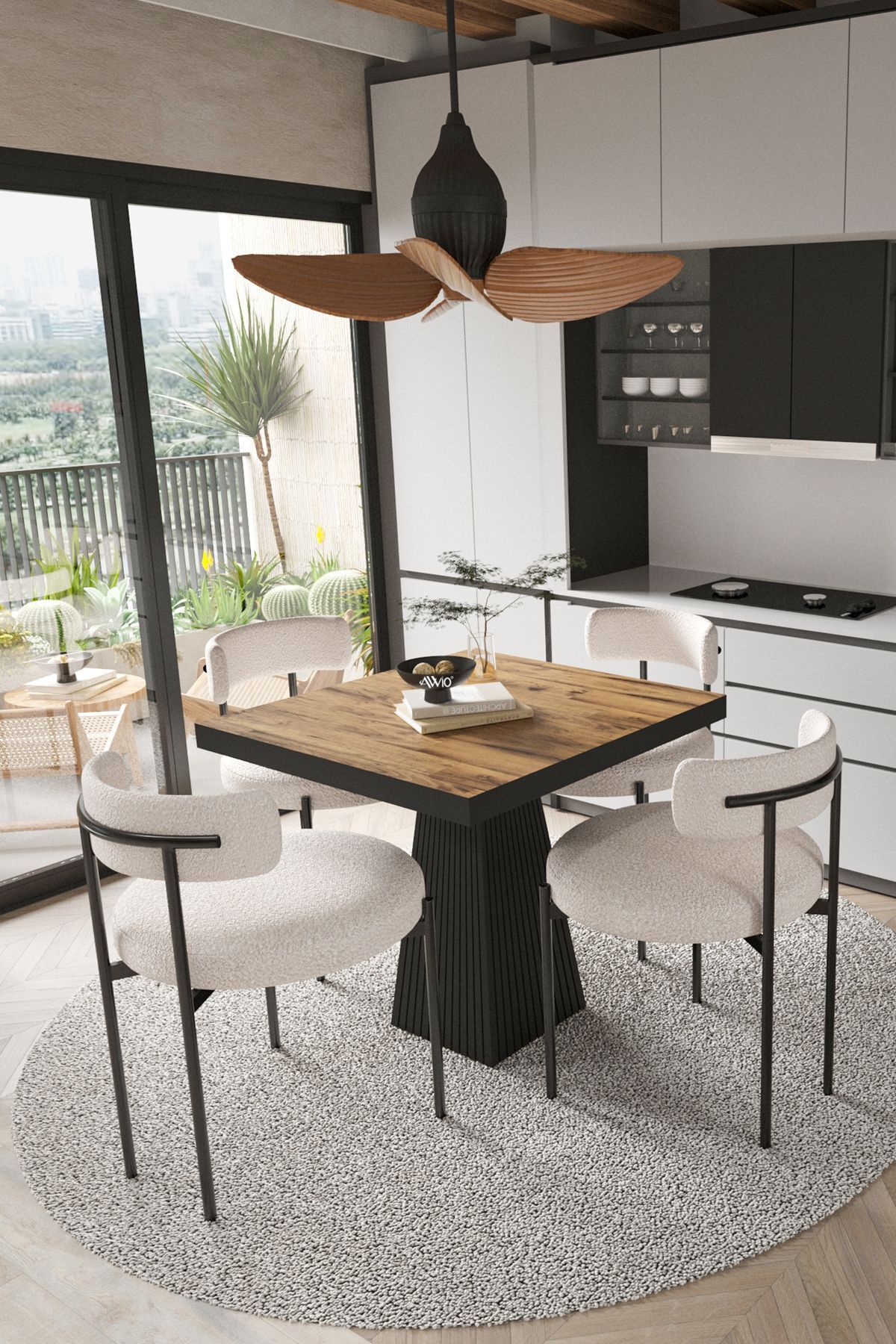 Lago Siyah Lake Mdf Ayak 80x80 Yemek Masası Mutfak Masası 4 Kişilik Masa Takımı Teddy Sandalye AKÇA - 80X80
