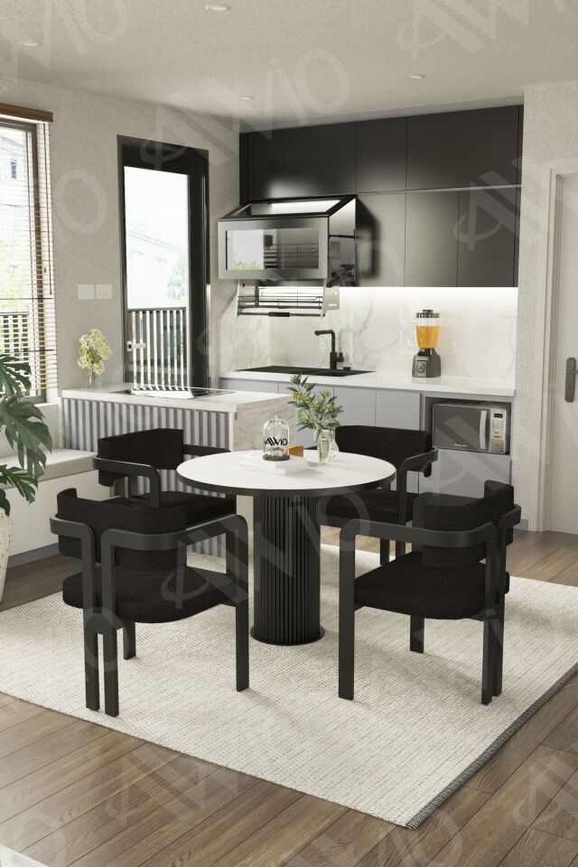 Moon Bohem Ayak 4'lü Tokyo Sandalye 90x90 Masa Sandalye Takımı BEYAZ - 90X90