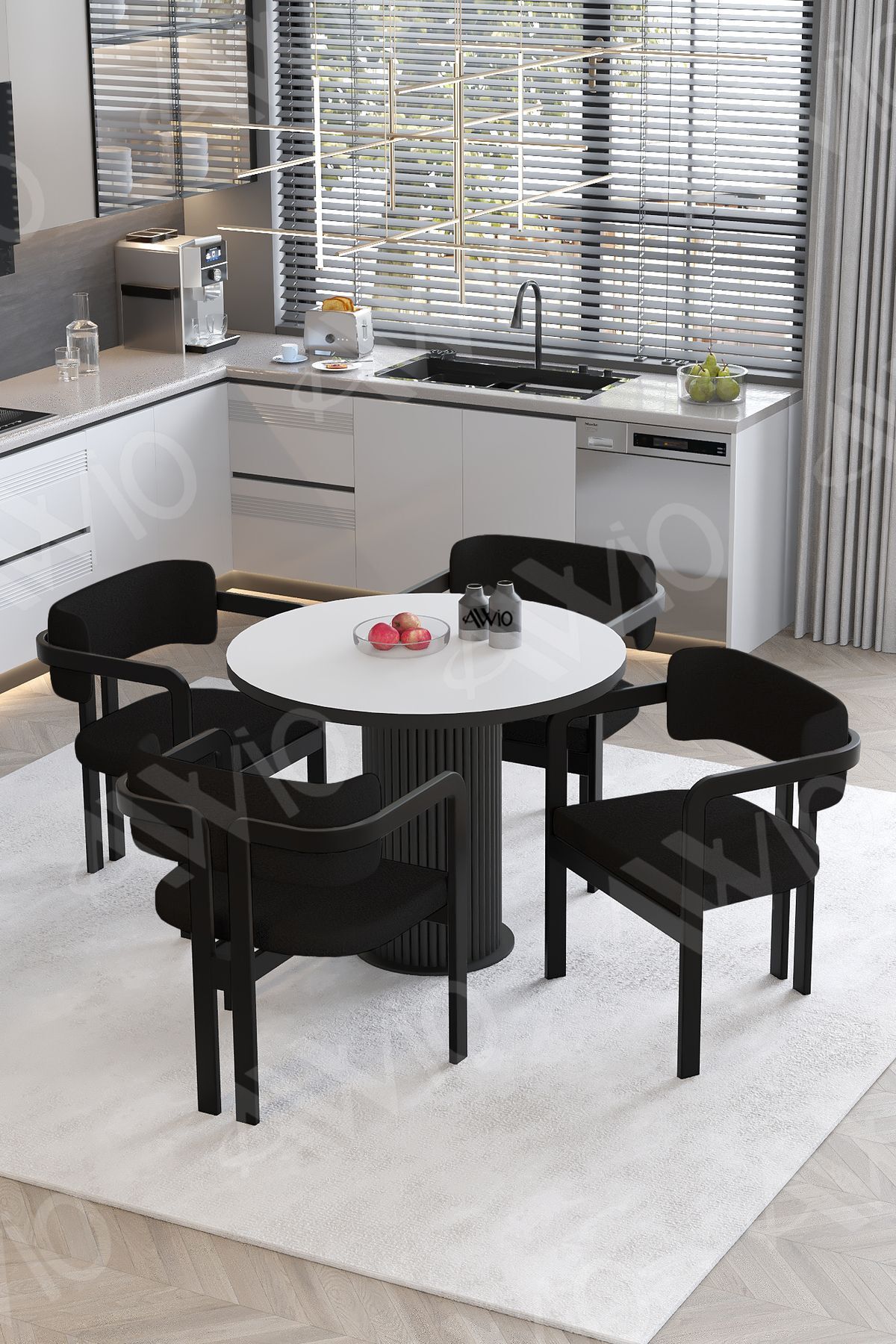 Moon Bohem Ayak 4'lü Tokyo Sandalye 90x90 Masa Sandalye Takımı BEYAZ - 90X90