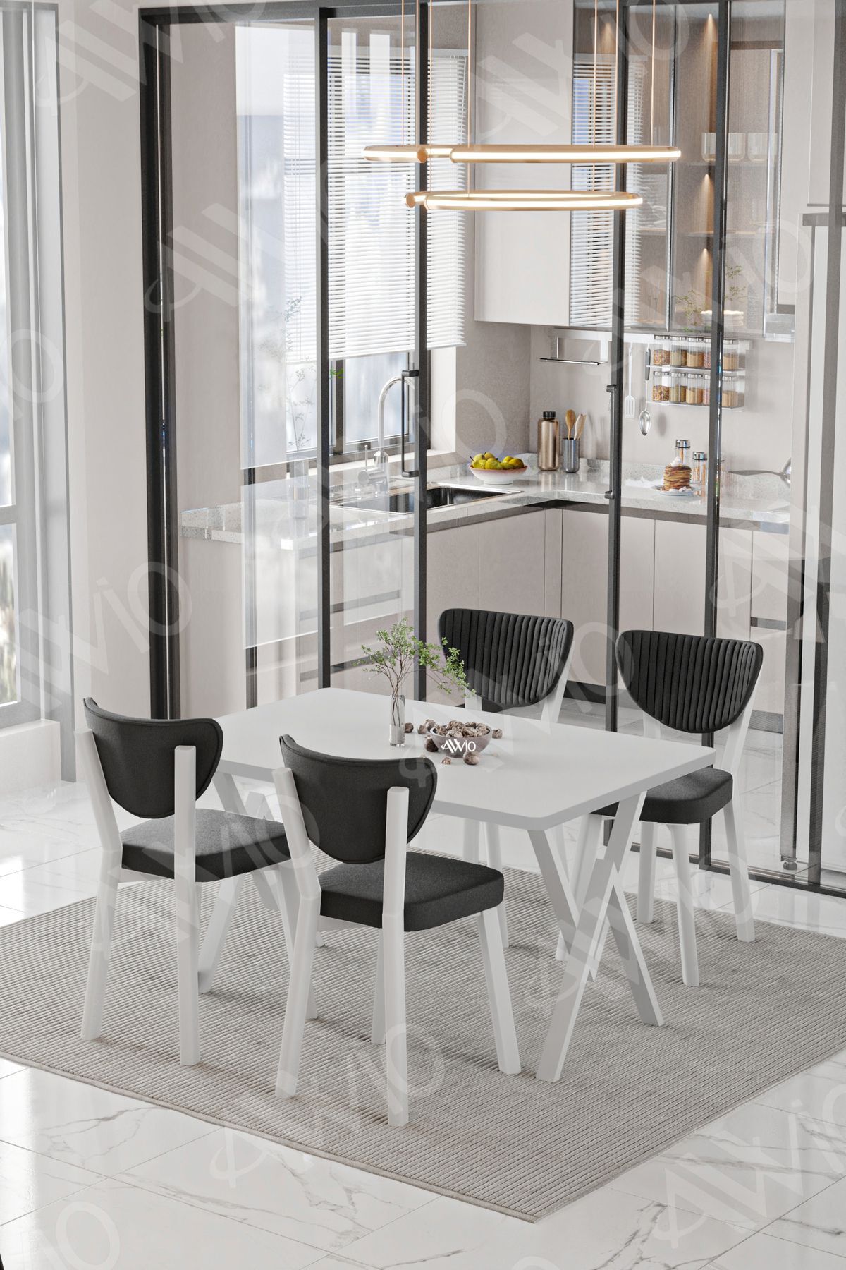 Beyaz Elma Sandalye 80x120 Yemek Masası Mutfak Masası 4 Kişilik Masa Sandalye Takımı BEYAZ - 80X120
