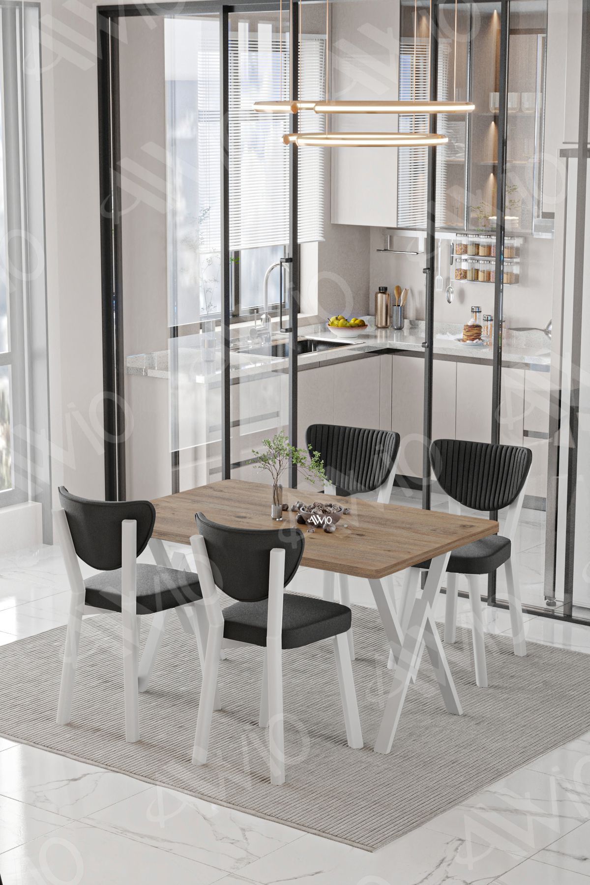 Beyaz Elma Sandalye 80x120 Yemek Masası Mutfak Masası 4 Kişilik Masa Sandalye Takımı AKÇA - 80X120