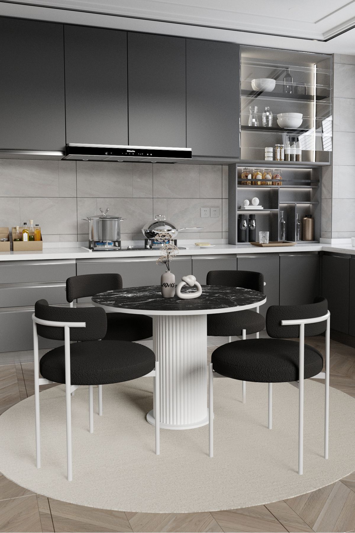 Ares Bohem Lake Mdf Ayak 90x90 Yemek Masası Mutfak Masası Masa Sandalye Takımı Siyah - 90X90