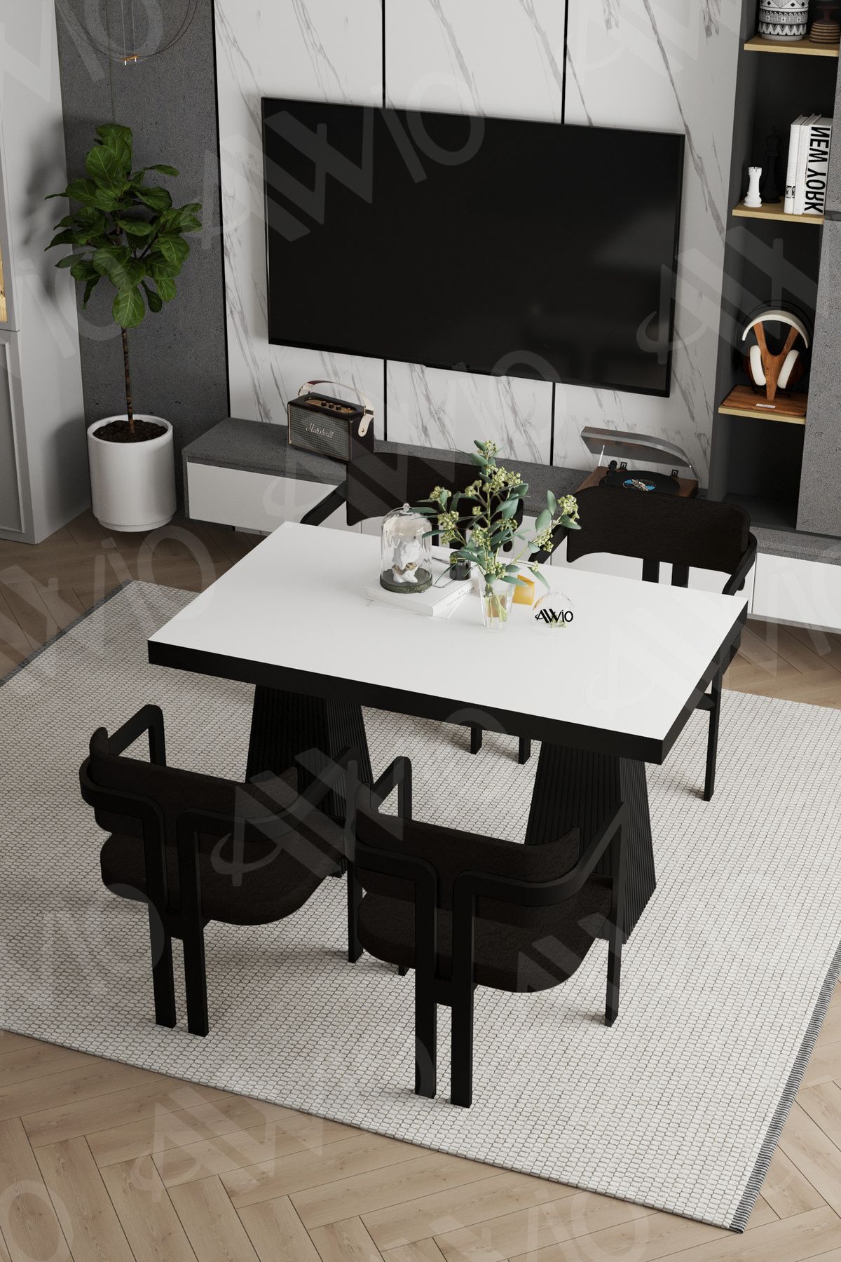 Veroni Lake Mdf Ayak Tokyo Demonte Sandalye 80x120 Yemek Masası Mutfak Masası 4 Kişilik BEYAZ - 80X120