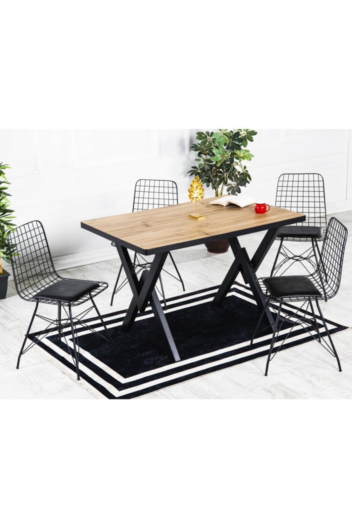 80x120 Arya Tel Kafes 4 Kişilik Akça Mutfak Masası Yemek Masası Cafe Masası Oval Kenar AKÇA - 80X120