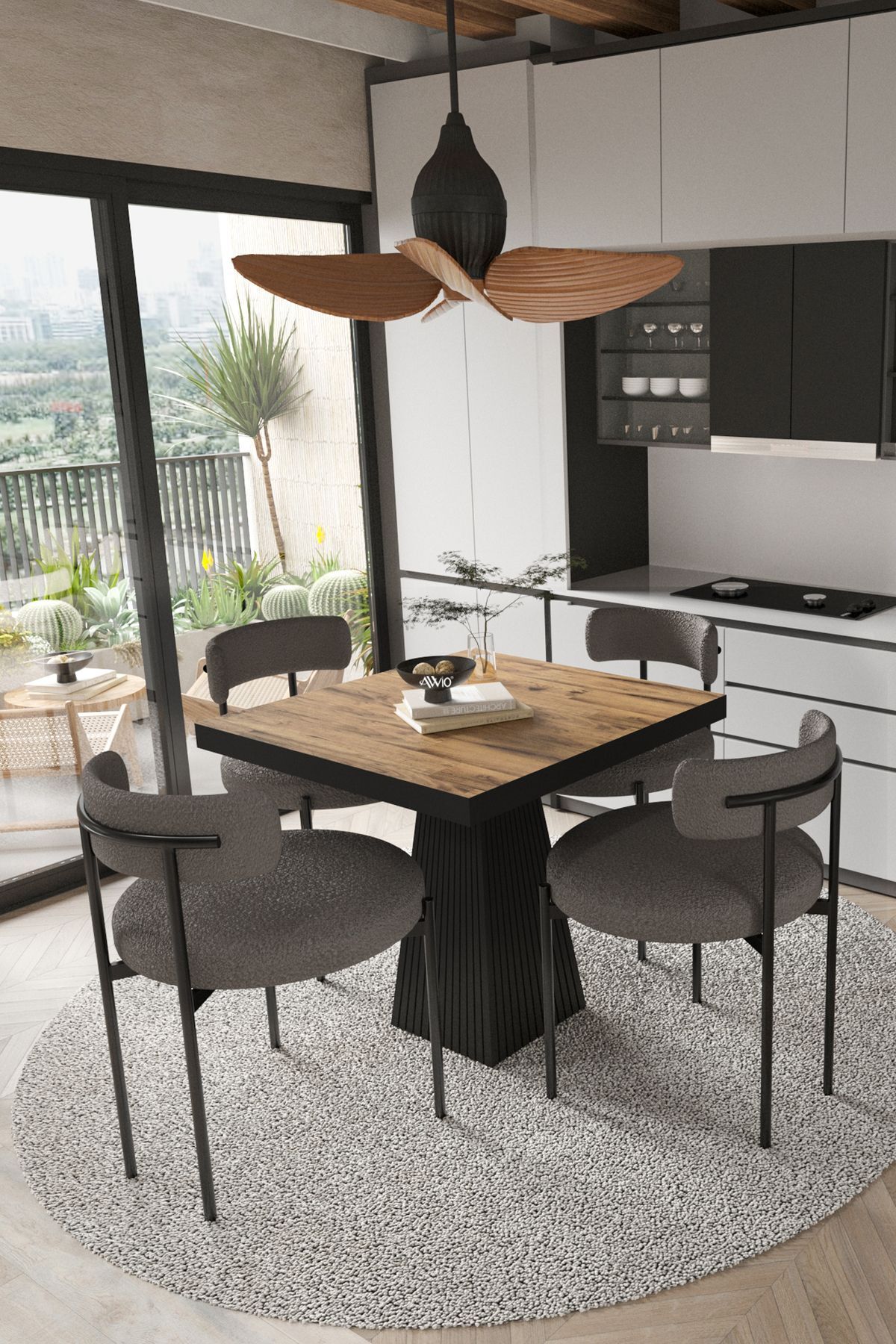 Lago Siyah Lake Mdf Ayak 80x80 Yemek Masası Mutfak Masası 4 Kişilik Masa Takımı Teddy Sandalye AKÇA - 80X80
