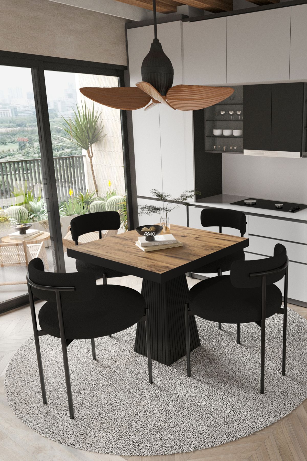 Lago Siyah Lake Mdf Ayak 80x80 Yemek Masası Mutfak Masası 4 Kişilik Masa Takımı Teddy Sandalye AKÇA - 80X80