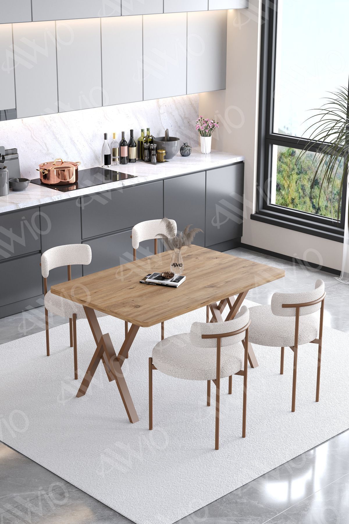 Soffice Teddy Sandalye 80x120 Yemek Masası Mutfak Masası 4 Kişilik Masa Sandalye Takımı AKÇA - 80X120