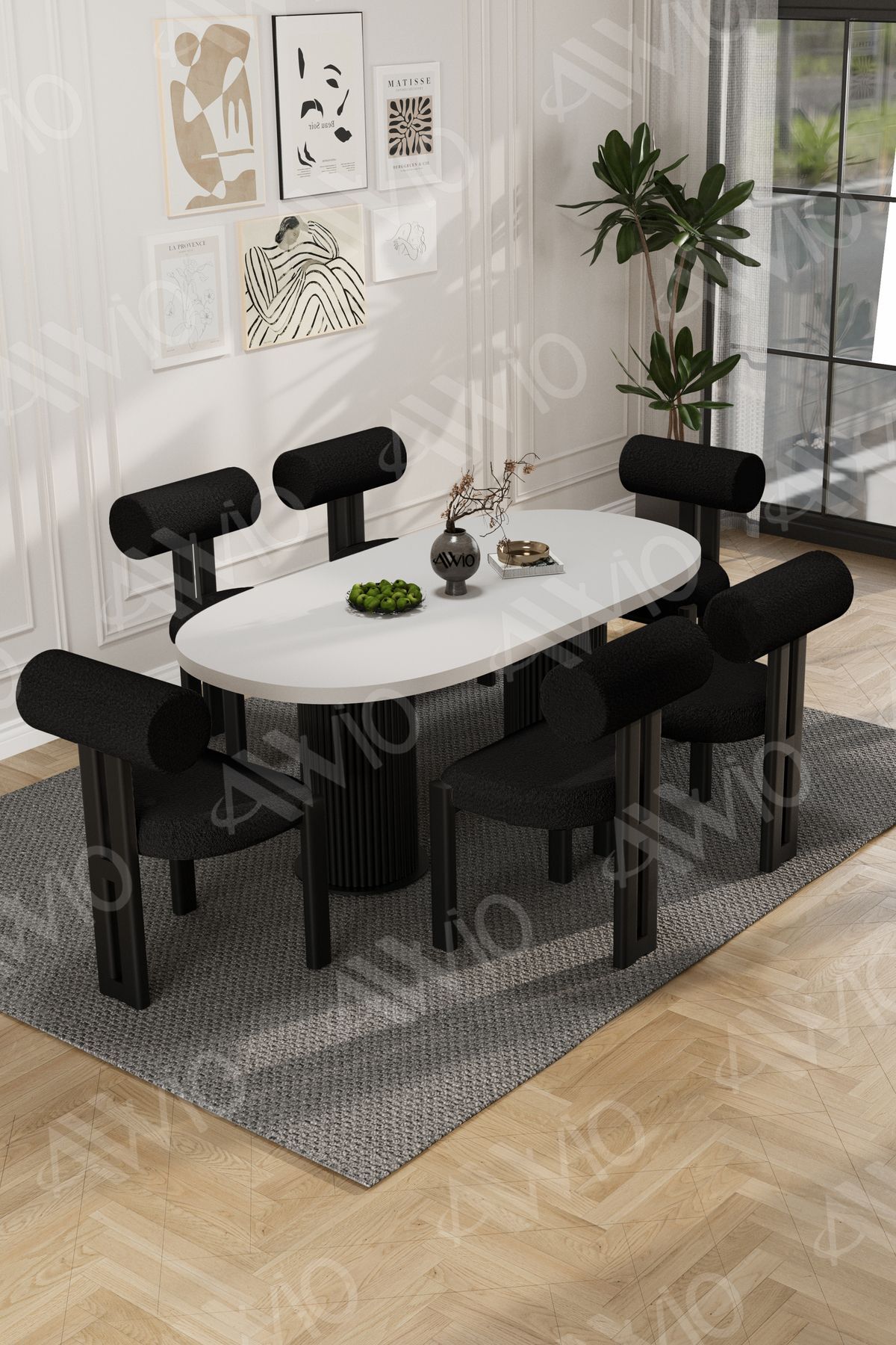 Verona Bohem Ayak 6'Lı Metal Pofi Demonte Sandalye 80x160 Masa Sandalye Takımı Beyaz - 80X160