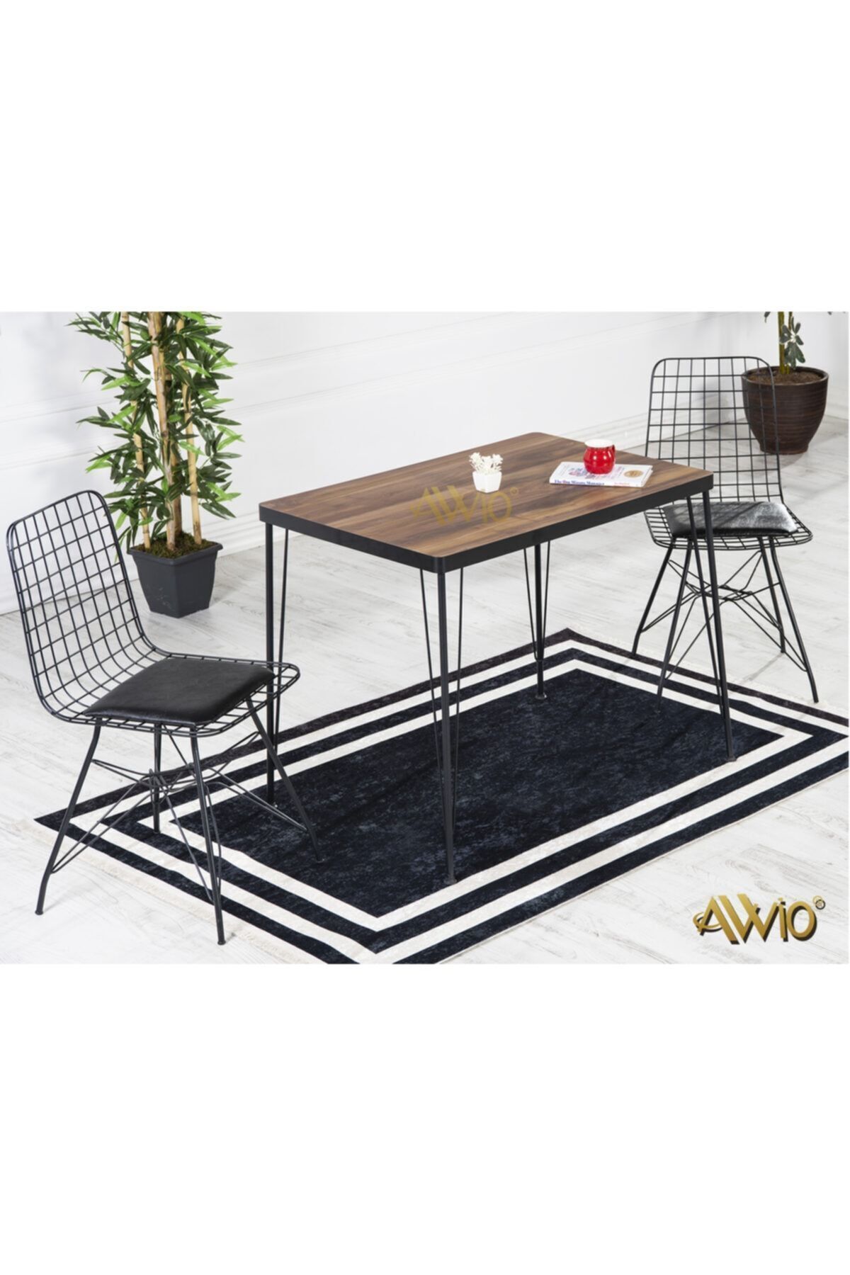 Avvio 70x110 Royal Yemek Masa Takımı Mutfak Masası Cafe Masası 2 Tel Sandalye 1 Masa - Ceviz GRİ - 70X110