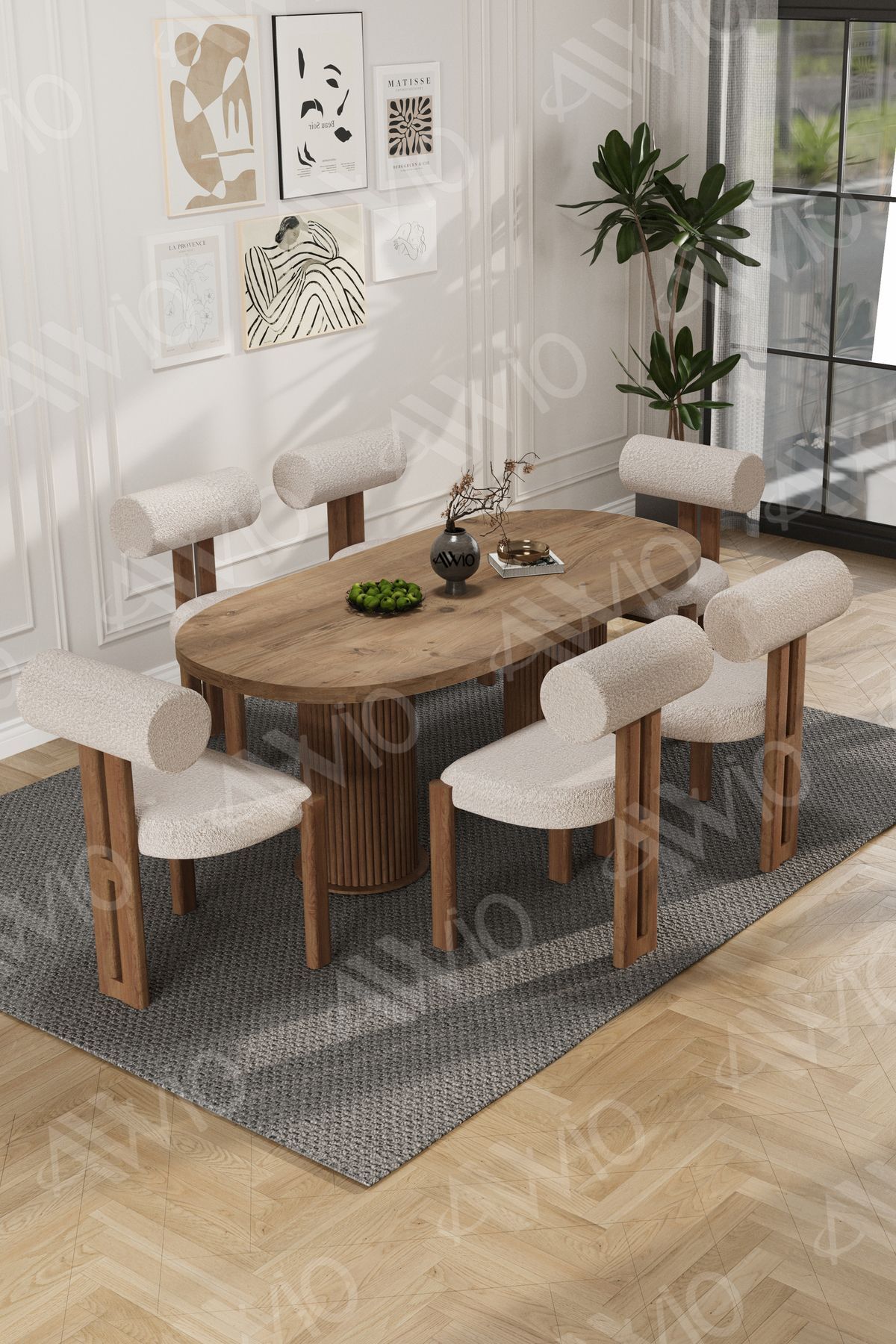 İcon Bohem Ayak 6'Lı Metal Pofi Demonte Sandalye 80x160 Masa Sandalye Takımı Kahverengi - 80X160