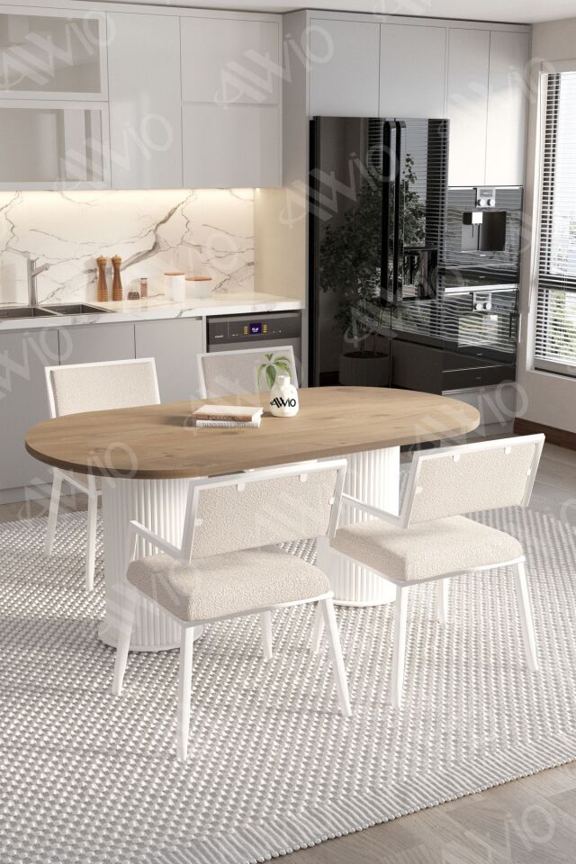 Bohem Ayak 4'Lü Hera Metal Sandalye 80x140 Masa Sandalye Takımı AKÇA - 80X140