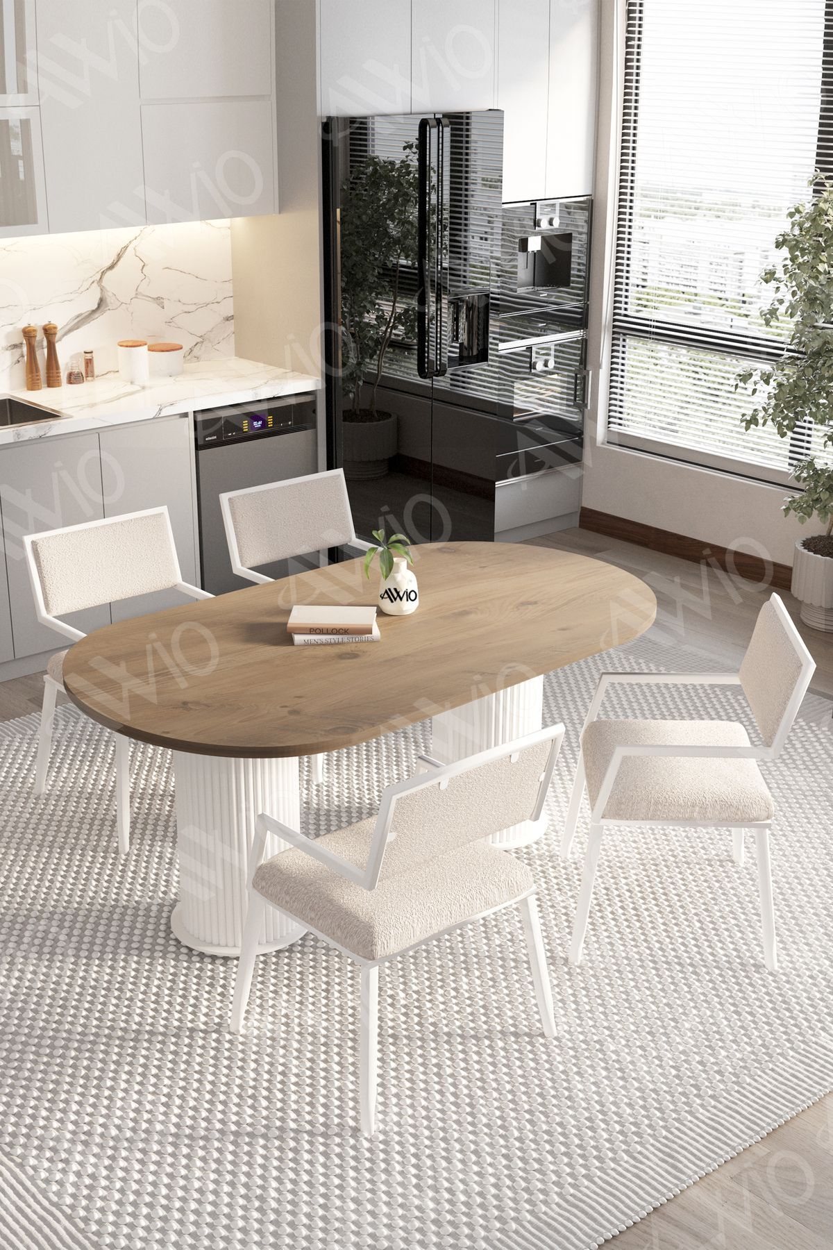 Bohem Ayak 4'Lü Hera Metal Sandalye 80x140 Masa Sandalye Takımı AKÇA - 80X140