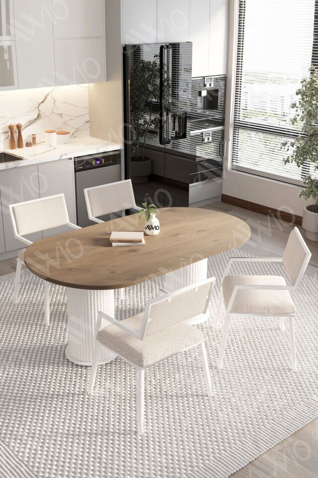 Bohem Ayak 4'Lü Hera Metal Sandalye 80x140 Masa Sandalye Takımı AKÇA - 80X140