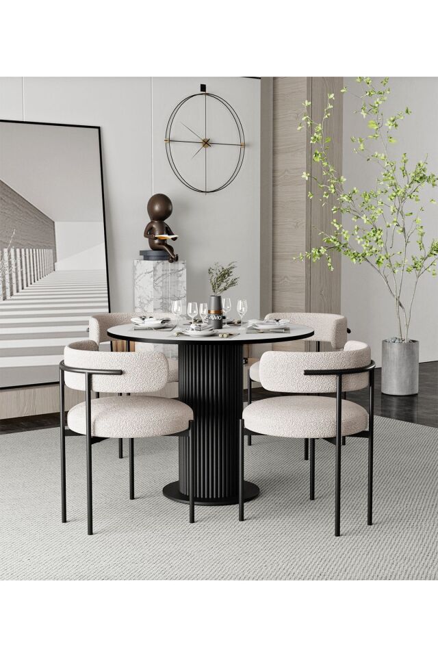 RİO 90X90 YUVARLAK MUTFAK MASASI TAKIMI YEMEK MASASI TAKIMI DÜZ BEYAZ - 90X90