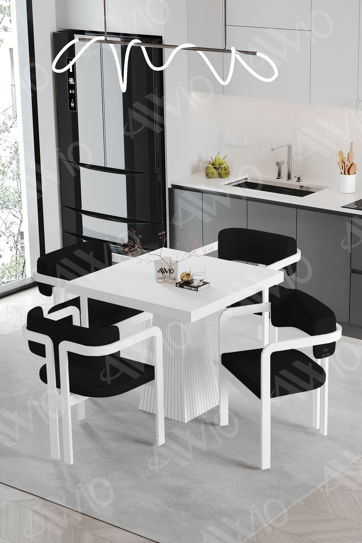 Demre Bohem Ayak Tokyo Demonte Sandalye 80x80 Yemek Masası Mutfak Masası 4 Kişilik BEYAZ - 80X80
