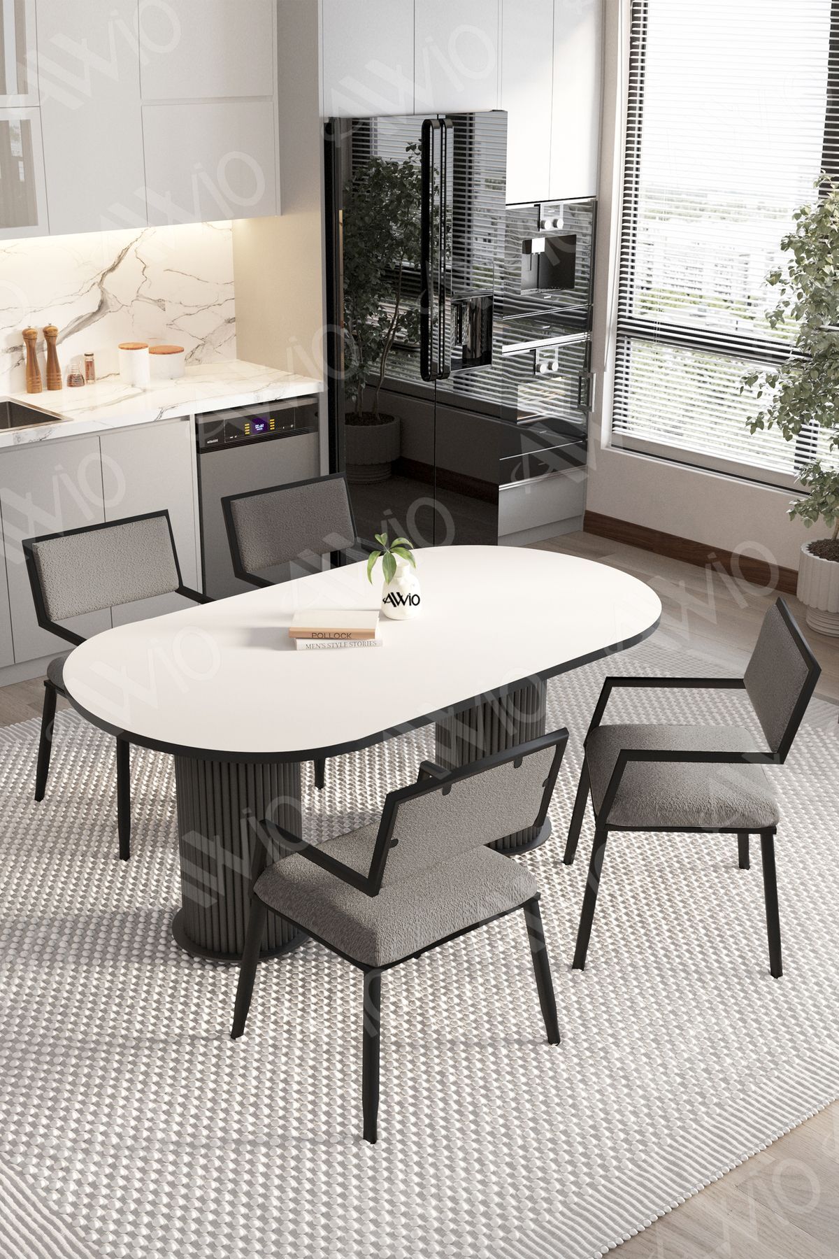 Pontia 80x140 Yemek Masası Mutfak Masası 4 Kişilik Masa Sandalye Takımı BEYAZ-GRİ - 80X140