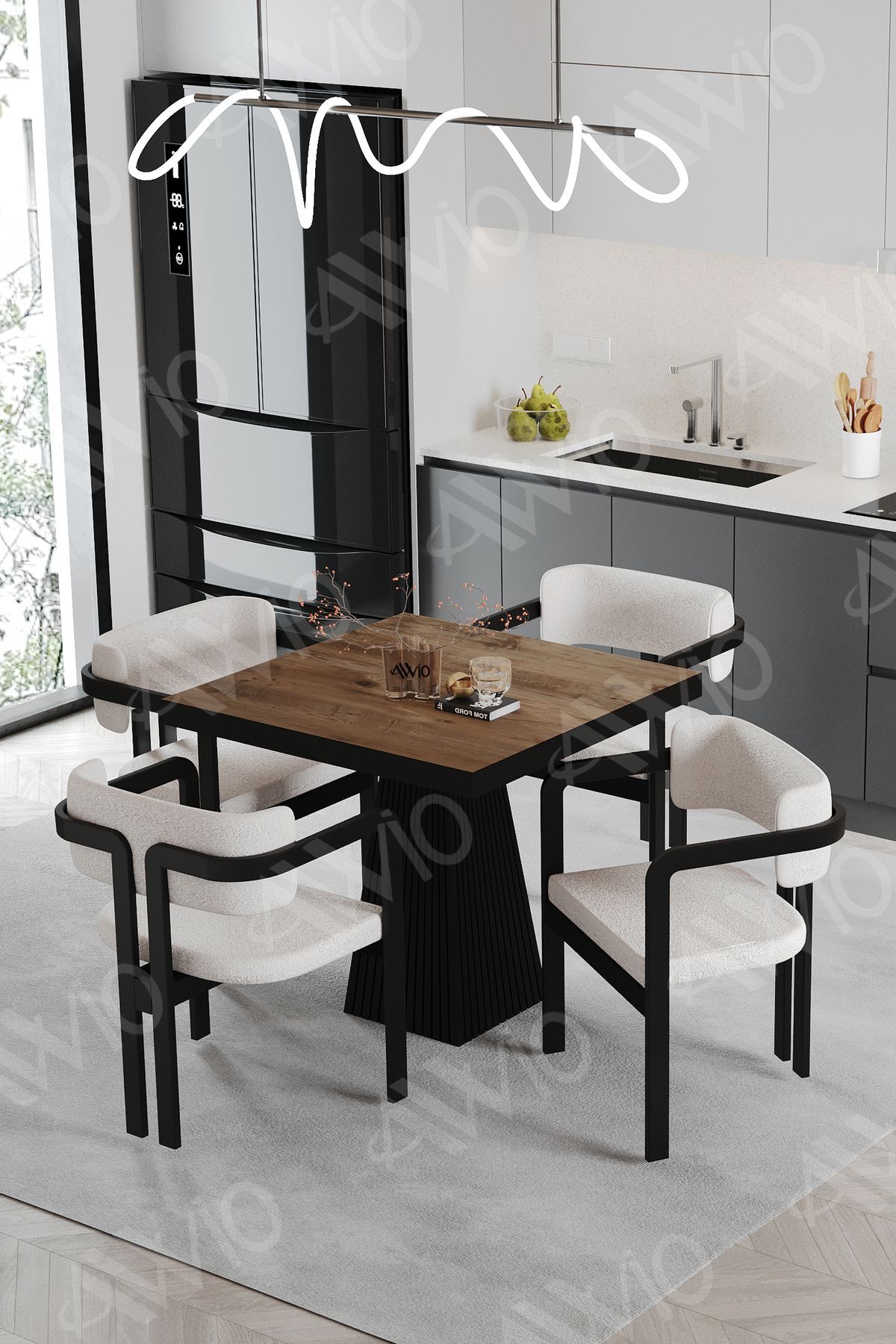 Nero Bohem Ayak Tokyo Demonte Sandalye 80x80 Yemek Masası Mutfak Masası 4 Kişilik AKÇA - 80X80