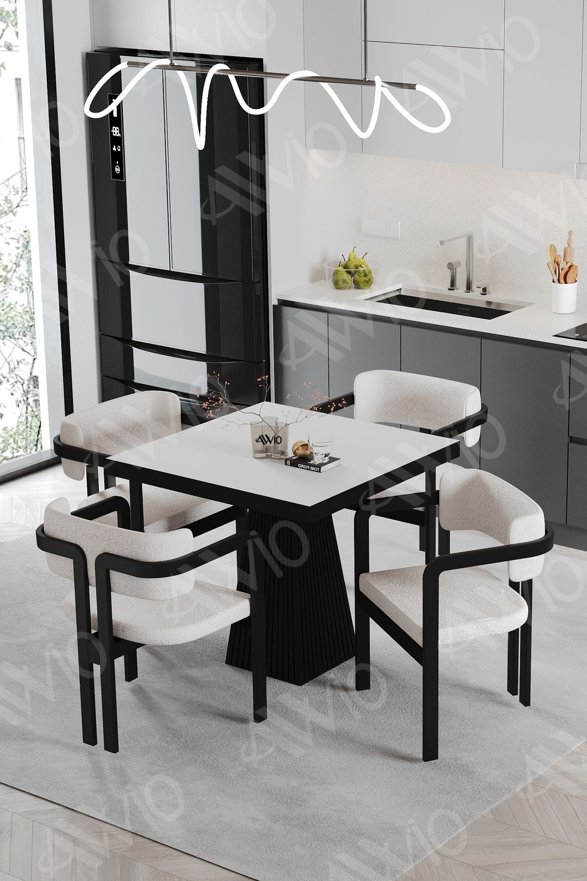 Nero Bohem Ayak Tokyo Demonte Sandalye 80x80 Yemek Masası Mutfak Masası 4 Kişilik BEYAZ - 80X80