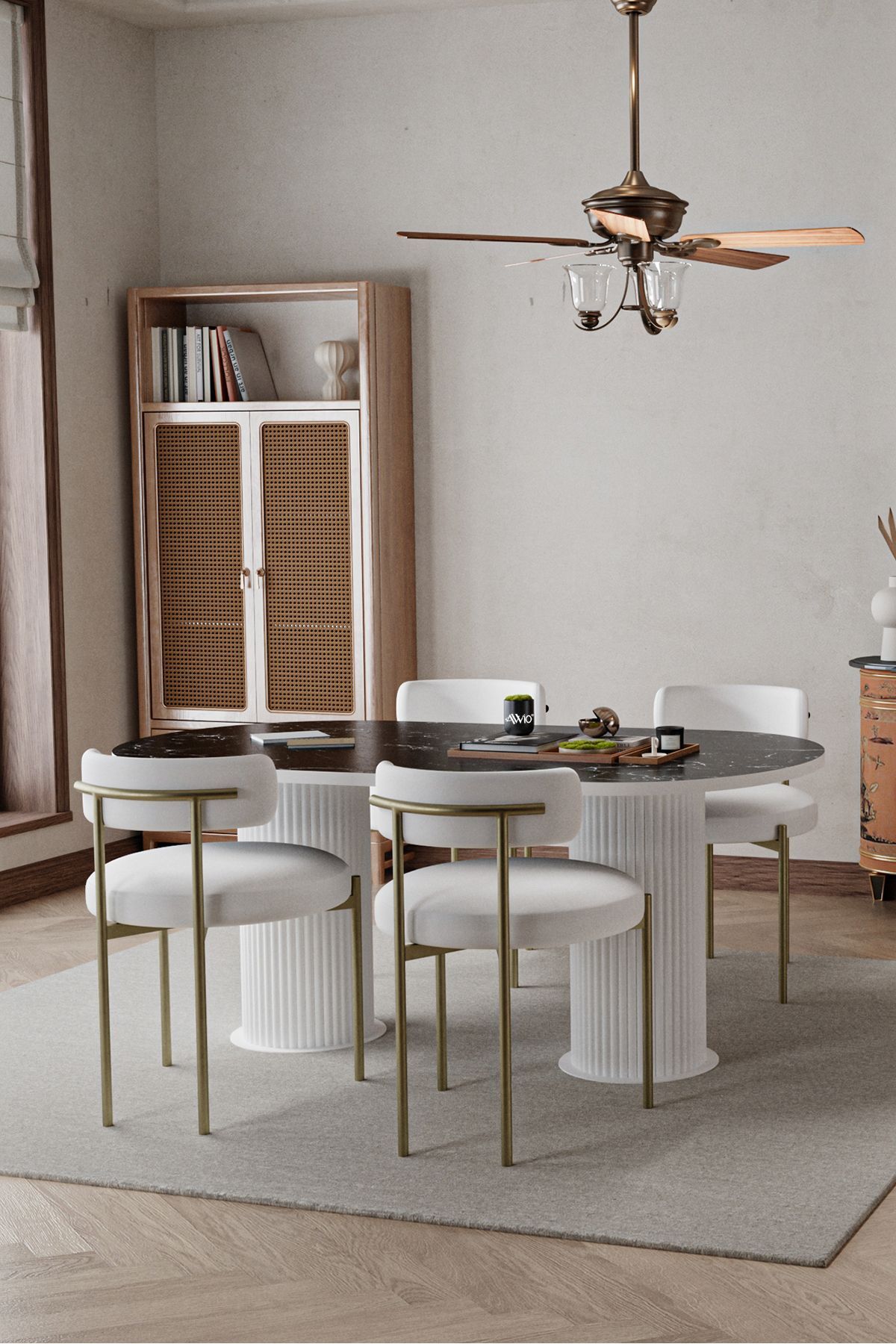 West Beyaz Bohem Ayak 80x140 Yemek Masası & Mutfak Masası & Salon Masası Masa Sandalye Takımı SİYAH MERMER - 80X140